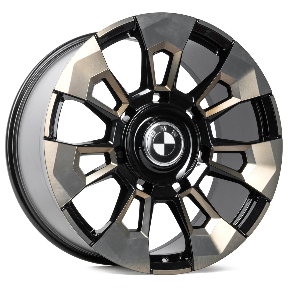 Легковой диск CMST SL374 10x22 5x112 ET21 66,6 чёрный + полированные спицы под бронзовым лаком