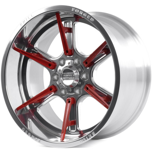 Легковой диск Skill Wheels SD102 10x20 6x139,7 ET-18 77,8 зеркальная полировка + красные спицы
