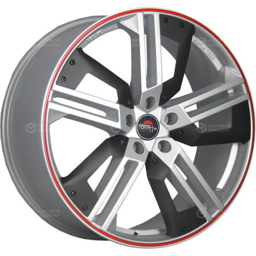 Колесный диск Yokatta MODEL-16 9xR20 5x112 ET56 DIA66.6 серебристый полированный + пластиковые вставки + красная полоса