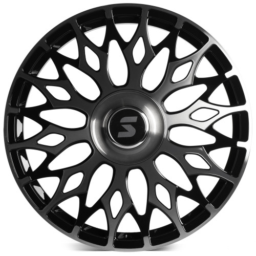Легковой диск Skill Wheels SV667-CS442 9x22 6x139,7 ET50 95,1 чёрный глянцевый + полированные спицы + тёмный лак