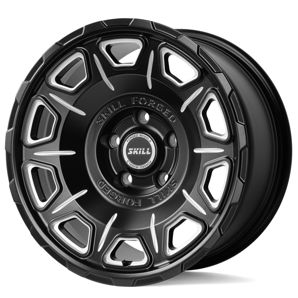 Легковой диск Skill Wheels SV164 9x17 5x127 ET 71,6 чёрный матовый + полированные спицы
