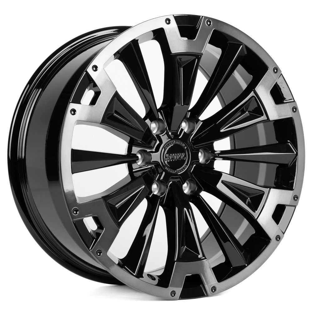 Легковой диск Skill Wheels SV619 9x20 6x139,7 ET50 95,1 чёрный глянцевый + полированные спицы + тёмный лак