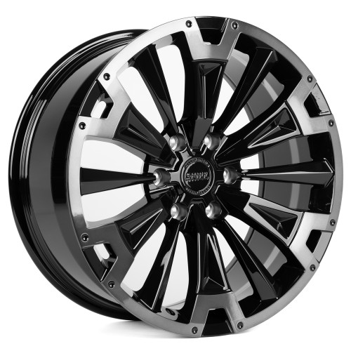 Легковой диск Skill Wheels SV619 9x20 6x139,7 ET50 95,1 чёрный глянцевый + полированные спицы + тёмный лак