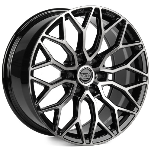 Легковой диск Skill Wheels SV100 9x20 6x139,7 ET19 77,8 чёрный глянцевый + полированные спицы + тёмный лак